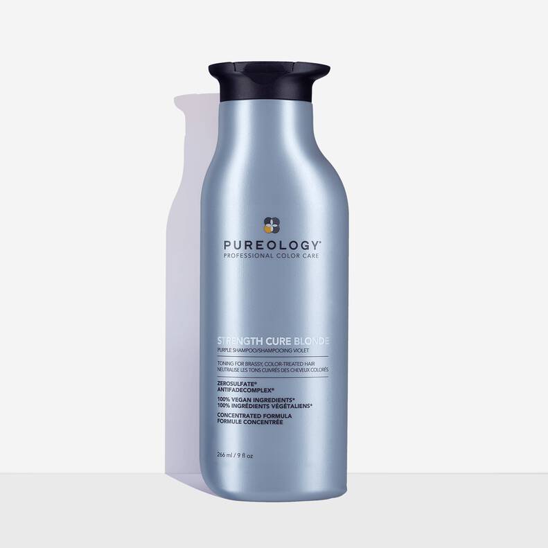 Strength Cure Blonde Shampoo - Stay California cool with this blue-based purple formula that tones down yellows and oranges in blonde and lightened hair. 